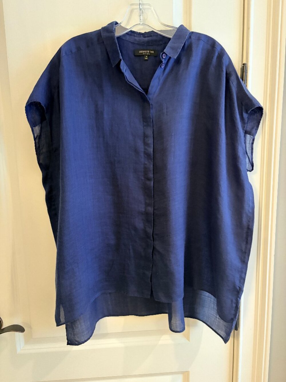 Lafayette 148 Navy Ramie Blend Oversized Blouse Top M
